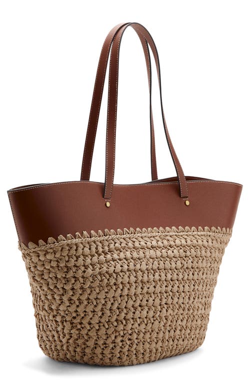 MANGO Paros Straw Tote in Leather at Nordstrom