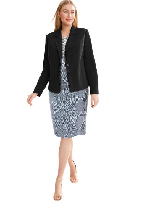 2-Piece Stretch Crepe Single-Breasted Jacket Dress (Plus Available)