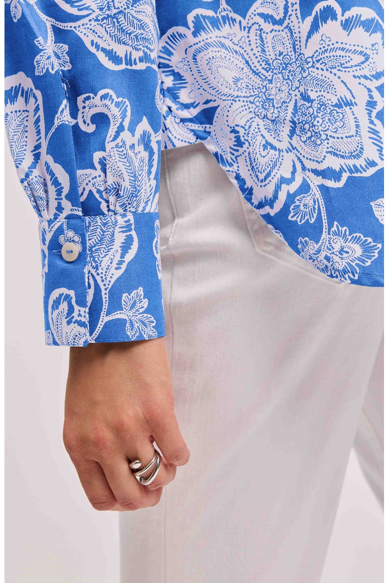 Meghan Floral Print Cotton Button-Up Shirt, Alternate, color, COBALT BLUE