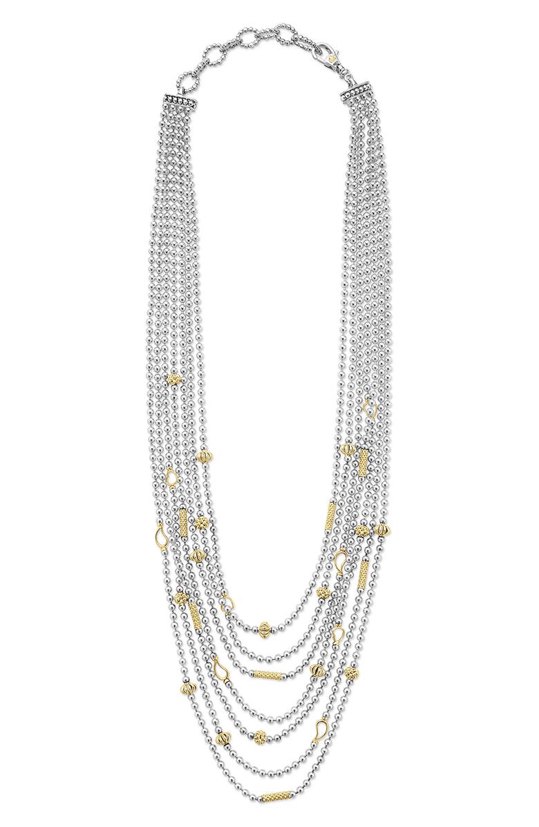 LAGOS Two-Tone Caviar Icon Five-Row Strand Necklace, Main, color, Silver/ Gold