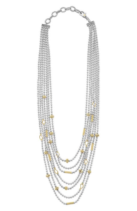 Two-Tone Caviar Icon Five-Row Strand Necklace
