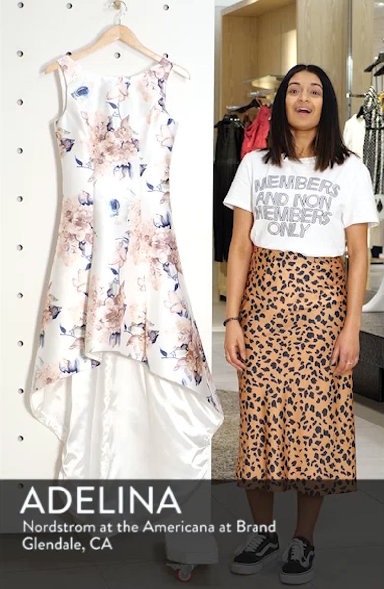 Winter Floral High/Low Satin Cocktail Dress, sales video thumbnail