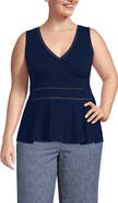 Lands' End Regular Size Sleeveless LWCM Lattice Peplum VNeck Top