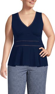 Lands' End Regular Size Sleeveless LWCM Lattice Peplum VNeck Top
