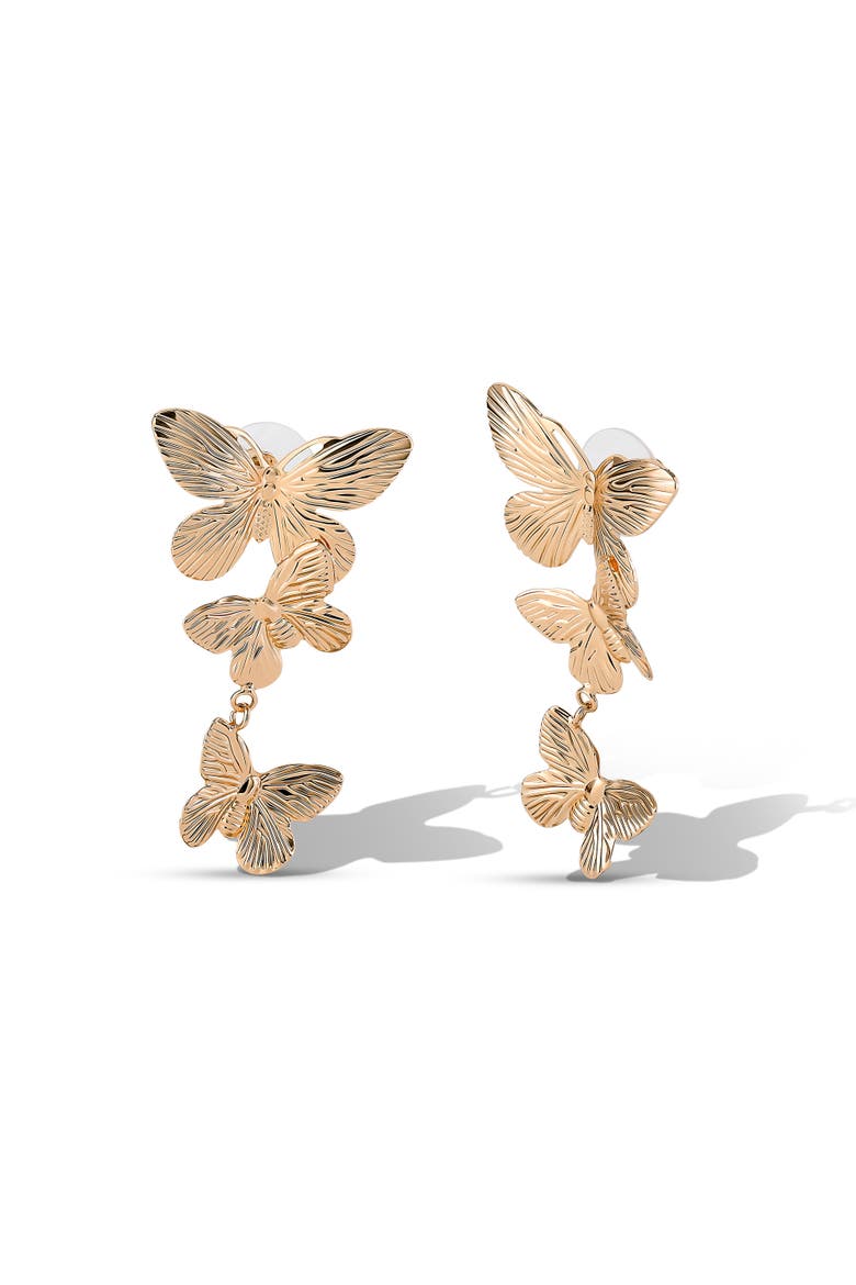 JS Jessica Simpson Cluster Butterfly Drop Earrings in Gold-Tone, Alternate, color, Gold