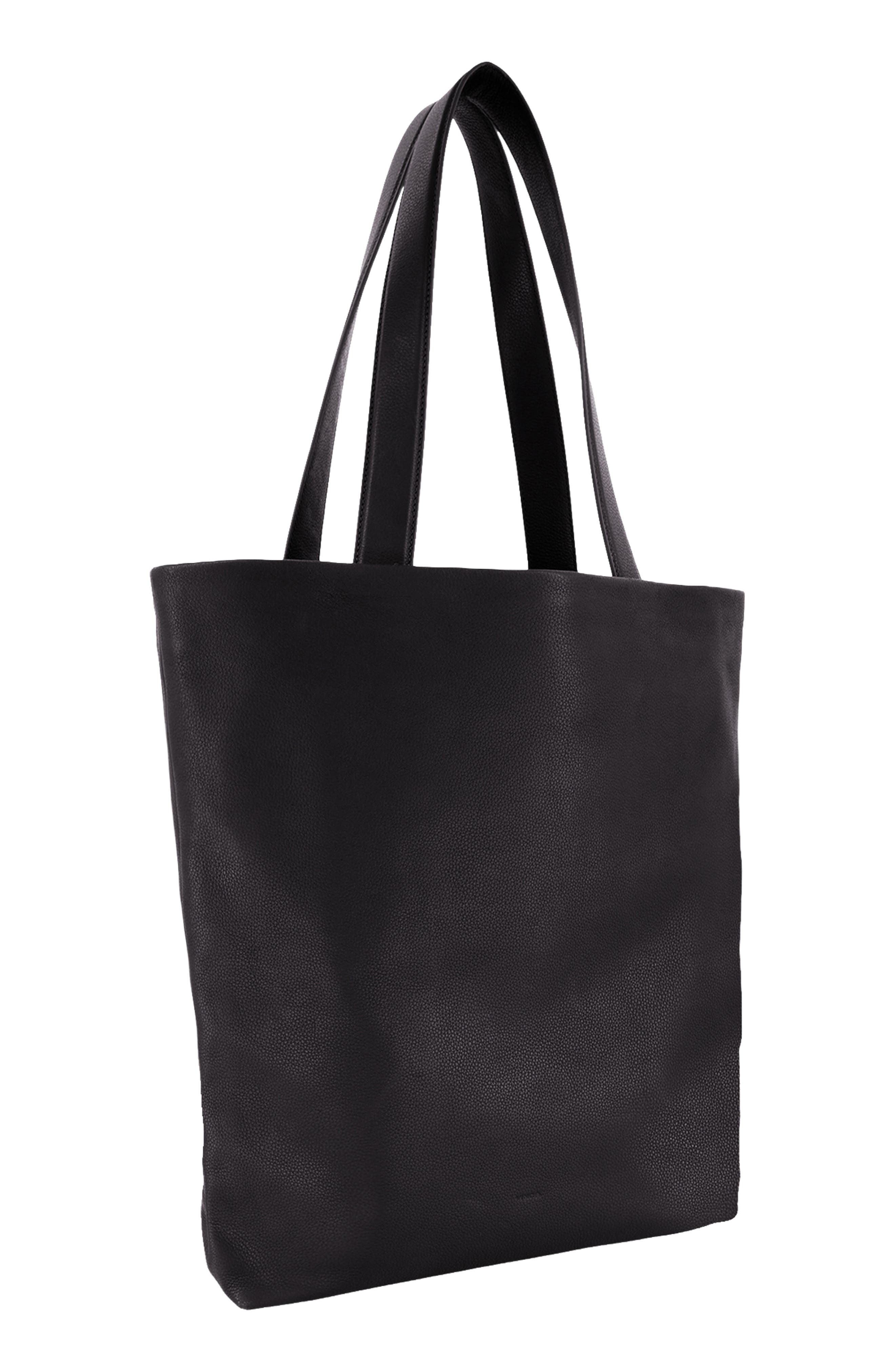 Vince Slim Lassen Leather Tote, Alternate, color, Black