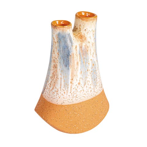 Chromatic Harmony Stoneware Vase with 2 Openings, Multicolor