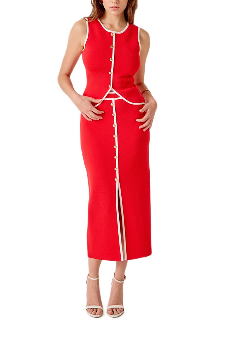 Contrast Knit Vest, Alternate, color, RED/ IVORY