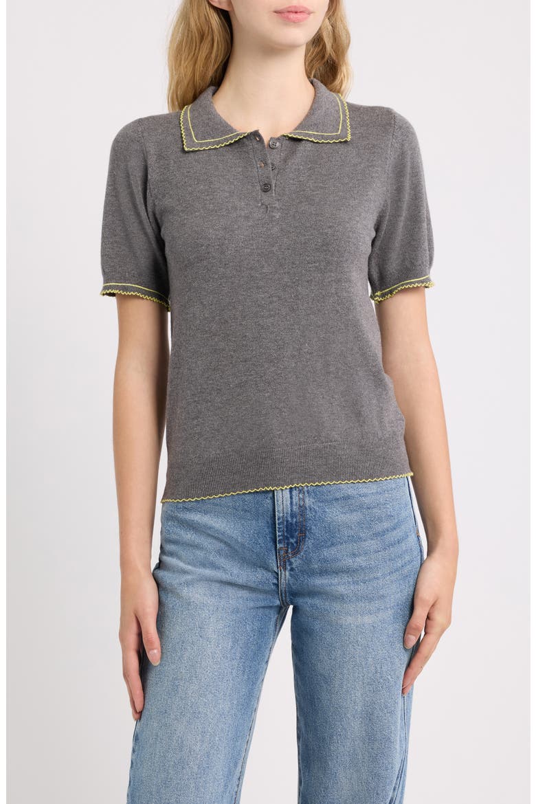 Springsteen Contrast Embroidered Polo, Main, color, DARK GREY MELANGE WITH YELLOW