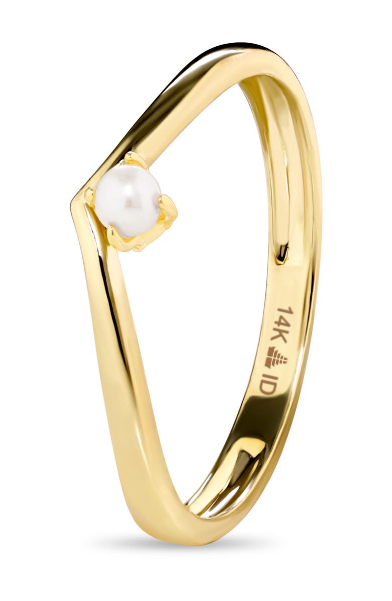 DEVATA Freshwater Pearl Wishbone Ring in 14K Gold, 3mm, Alternate, color, Yellow Gold