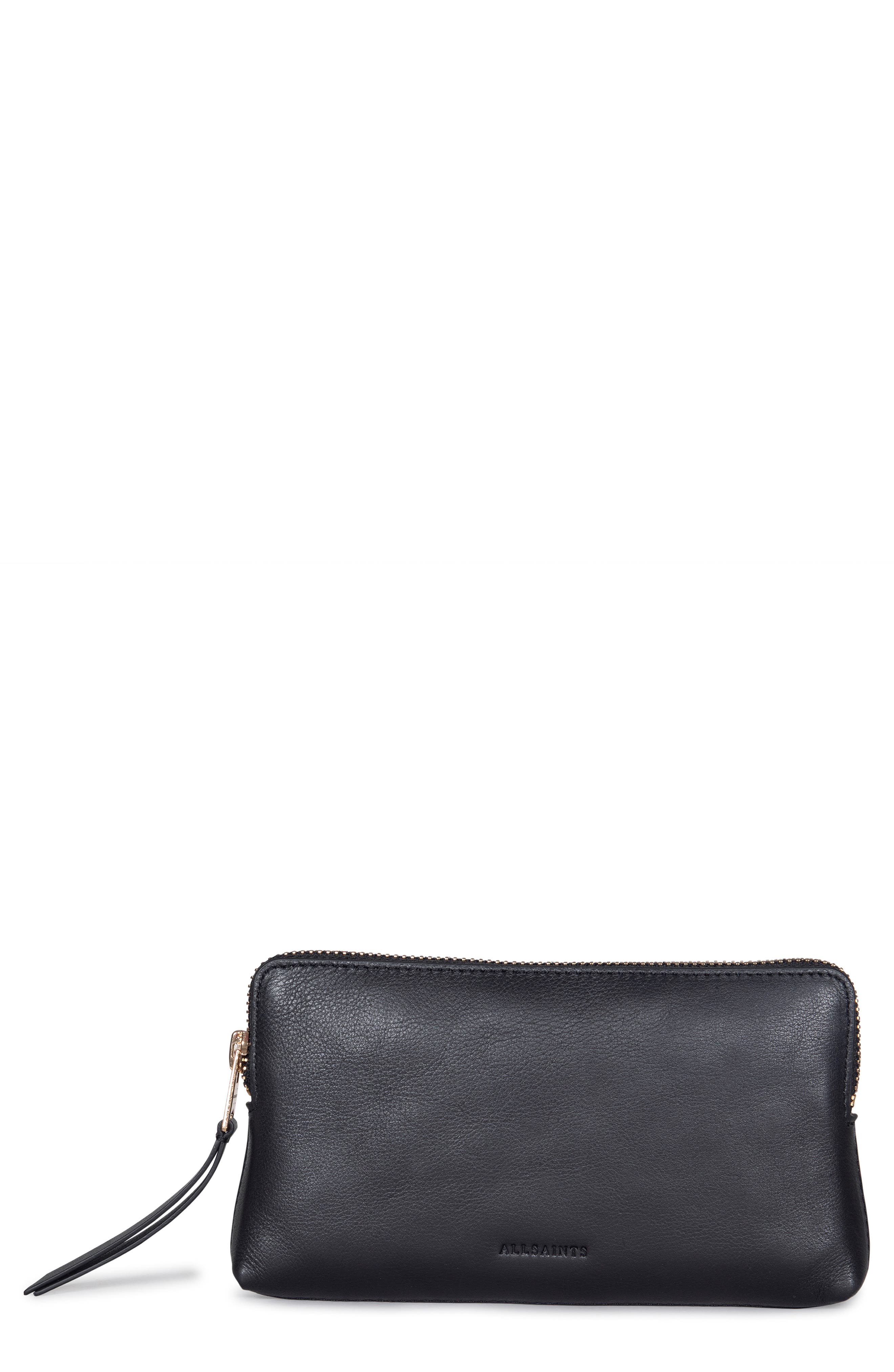 Leather Zip Belt Bag, Main, color, BLACK / WARM BRASS