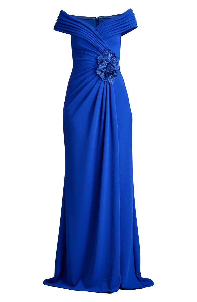 Tadashi Shoji Floral Detail Off the Shoulder Crepe Gown, Alternate, color, 