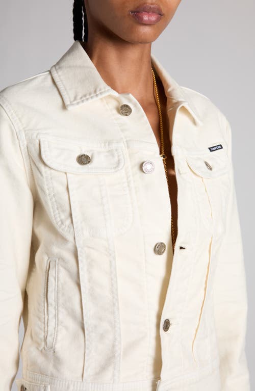 Tom Ford Moleskin Denim Trucker Jacket In Off White