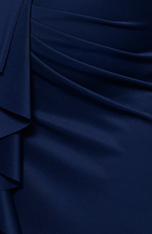 Xscape Evenings Ruffle One-shoulder Scuba Gown In Midnight