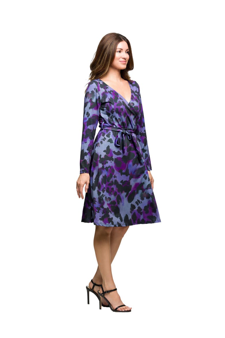 Long Sleeve Wrap Dress with Belt Print, Alternate, color, Purple Multi