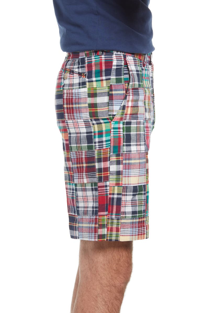 Berle Patchwork Madras Flat Front Shorts, Alternate, color, Green