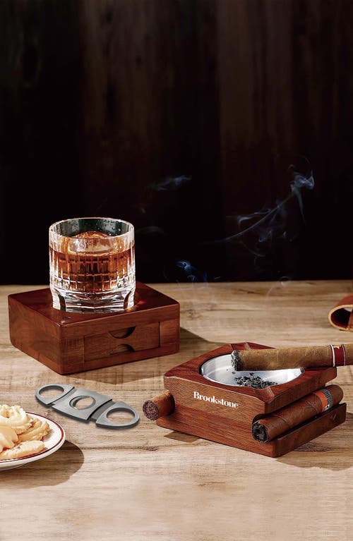 Brookstone Cigar Ashtray & Whiskey Tray Gift Set In Brown