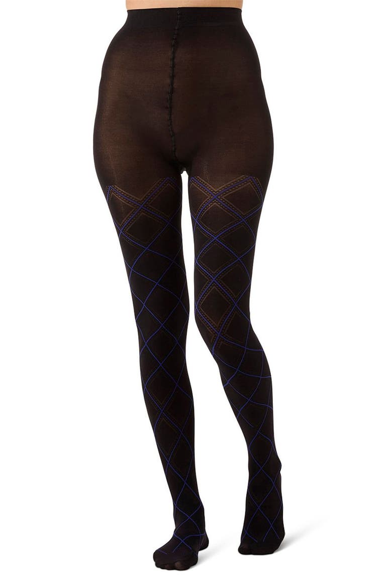 Diamond Opaque Tights, Alternate, color, PERSIAN BLUE/ BLACK