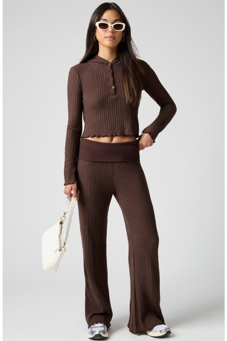 Mini Cable Stitch Foldover Sweater Pants, Alternate, color, CANYON BROWN