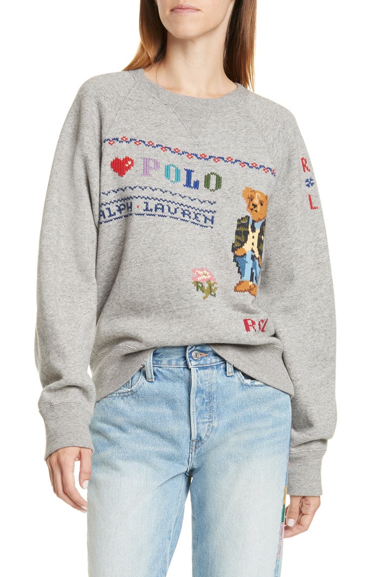 Bear Sweatshirt, Main, color, DARK VINTAGE HEATHER