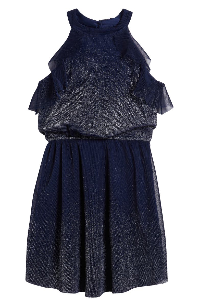 Ava & Yelly Kids' Metallic Ruffle Party Dress, Main, color, 