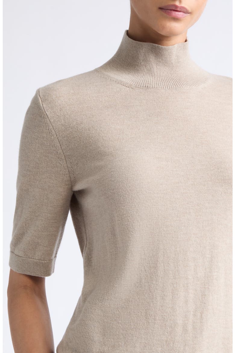 Mock Neck Short Sleeve Sweater, Alternate, color, BEIGE
