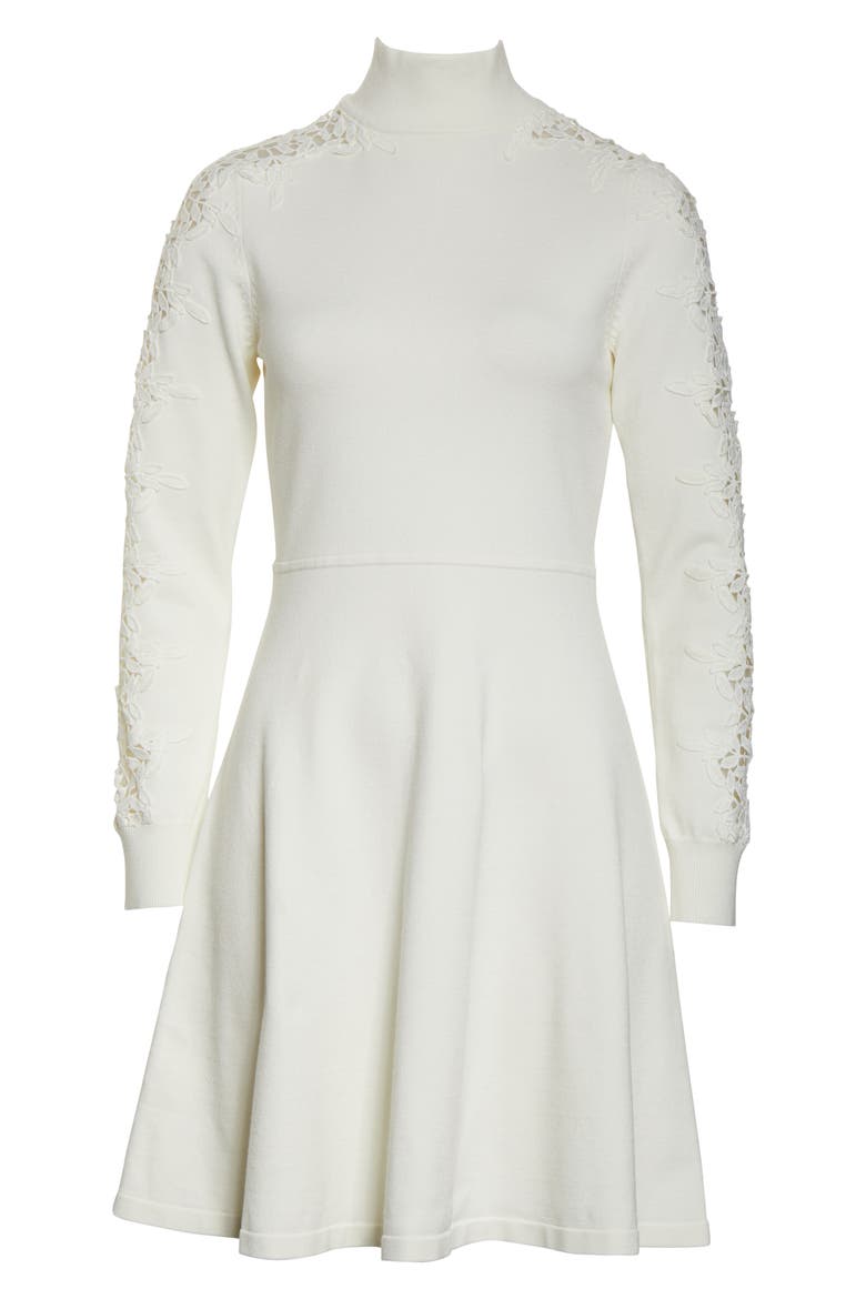 Mock Neck Fit & Flare Long Sleeve Sweater Dress, Alternate, color, IVORY