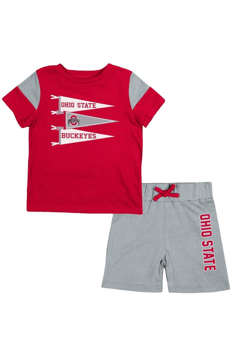 COLOSSEUM Newborn & Infant Colosseum Scarlet/Gray Ohio State Buckeyes Baby Herman T-Shirt & Shorts Set, Main, color,