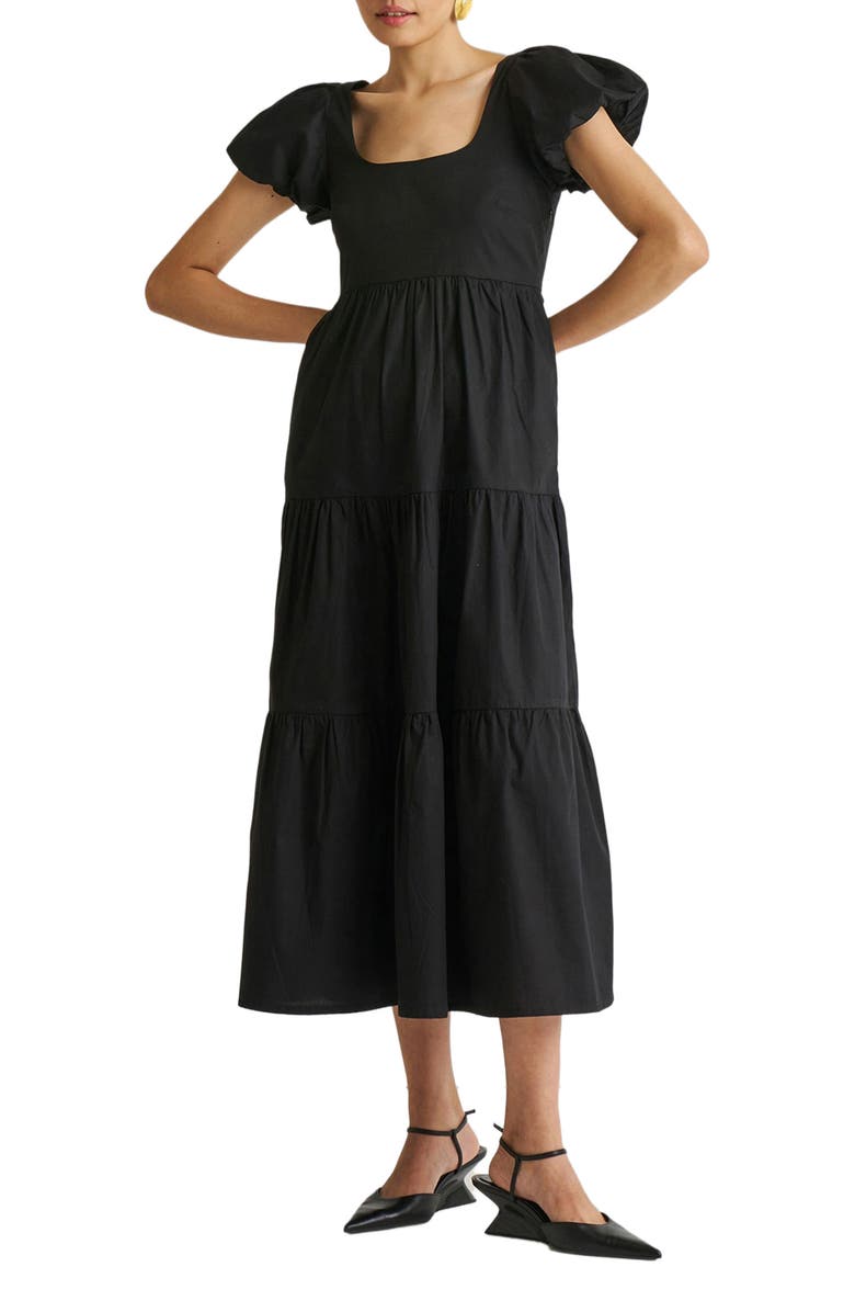 Reistor Puff Sleeve Tiered Maxi Dress, Alternate, color, Black