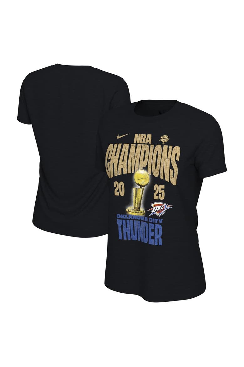 Women's Nike  Black Oklahoma City Thunder 2025 NBA Finals Champions Locker Room Confetti T-Shirt, Alternate, color, Black