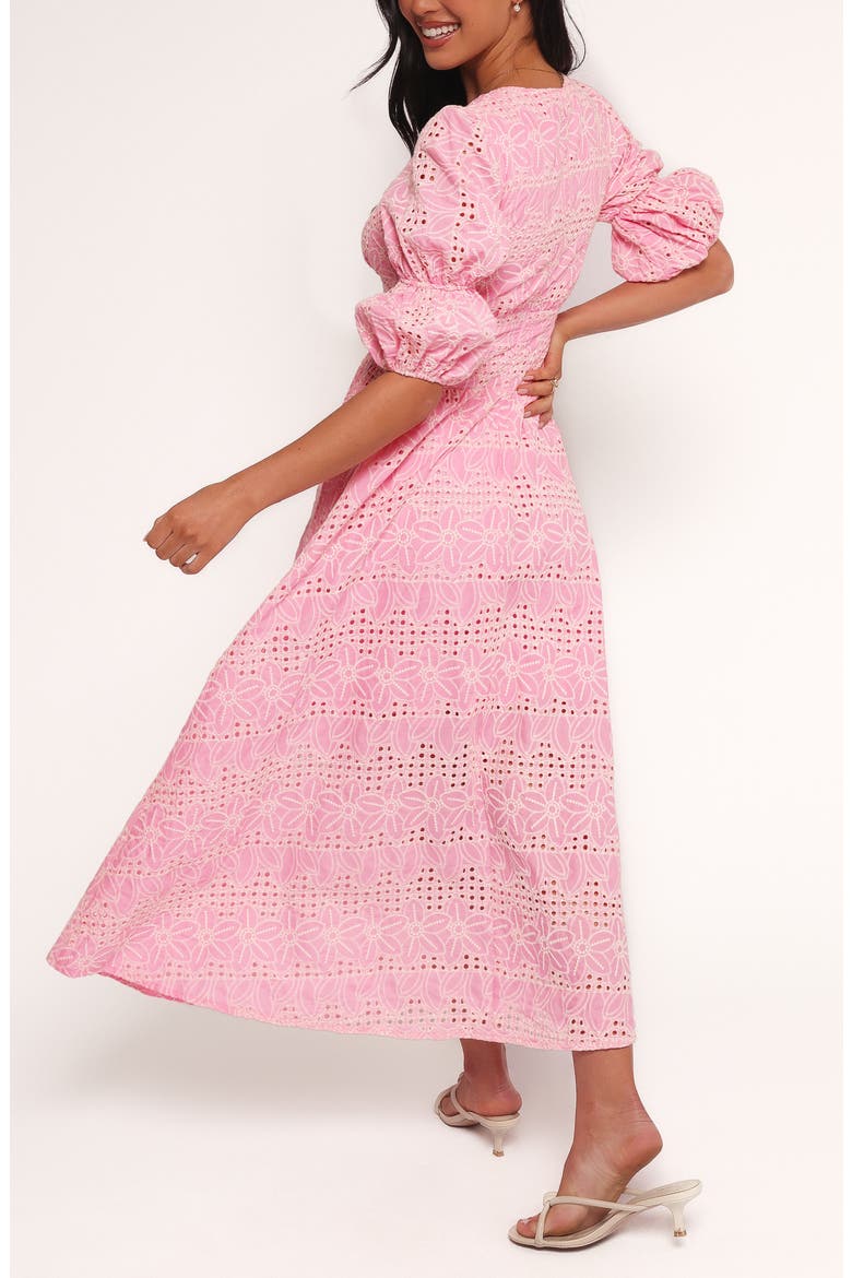 Tani Eyelet Puff Sleeve Cotton Blend Maxi Dress, Alternate, color, PINK