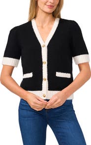 CeCe Contrast Trim Short Sleeve Cardigan