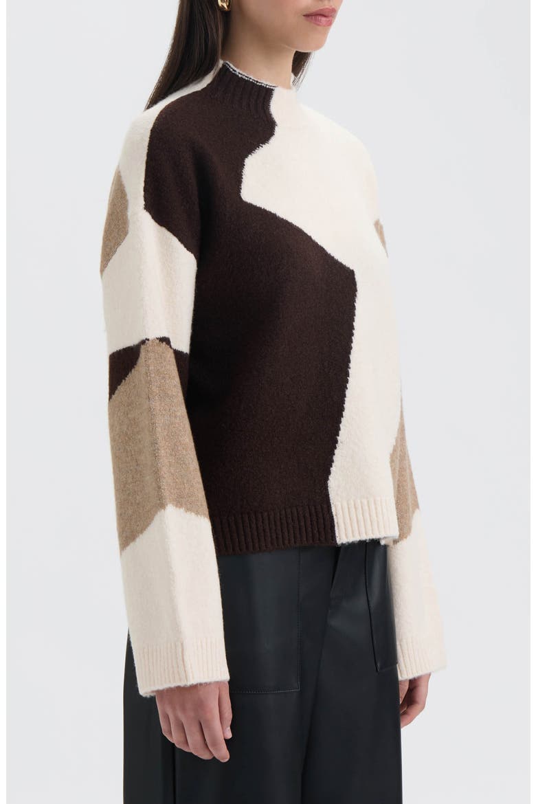 Geo Pattern Sweater, Alternate, color, MARSHMALLOW/ BROWN