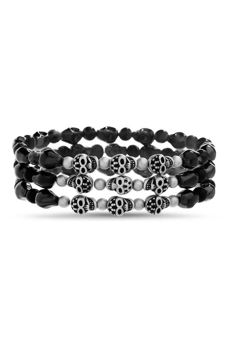 Trio Skull Bracelet Set, Main, color, BLACK