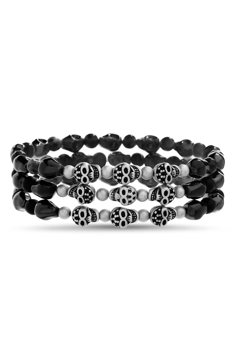 Steve Madden Trio Skull Bracelet Set, Main, color, 