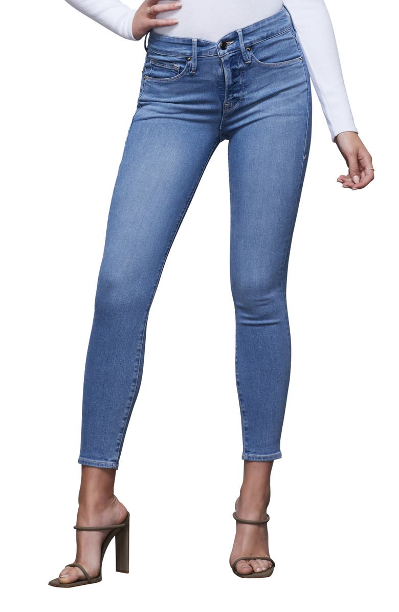 Good American Good Legs Notched High Waist Ankle Skinny Jeans, Main, color, 