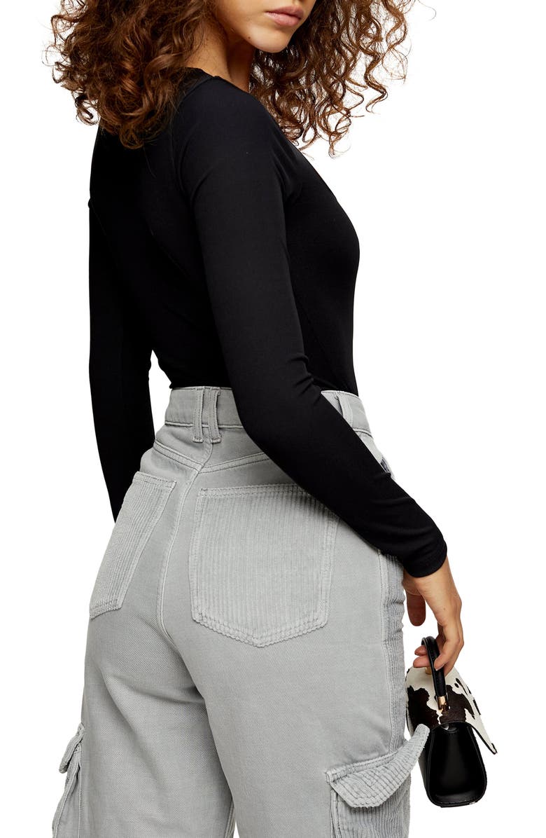 Topshop Long Sleeve Square Neck Bodysuit, Alternate, color,