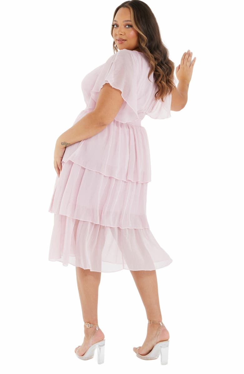 QUIZ Plus Size Chiffon Glitter Tiered Dress, Alternate, color, Pink