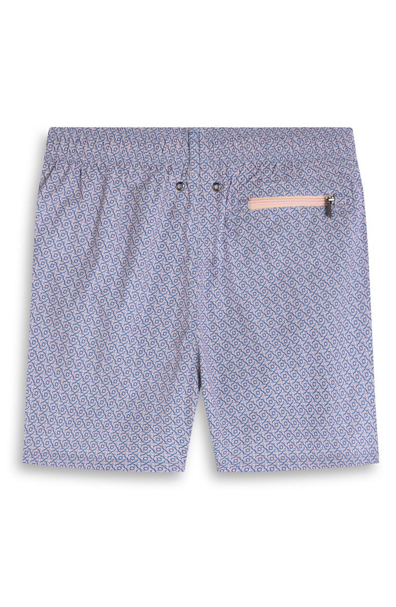 Bugatchi Kai Geo Print Swim Trunks, Alternate, color, Peach