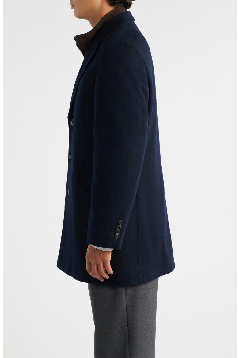 Ellington Wool & Cashmere Overcoat with Quilted Faux Suede Bib, Alternate, color, NAVY
