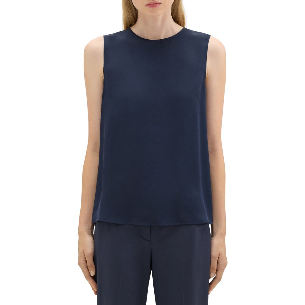 Theory Sleeveless Silk Blouse In Blue