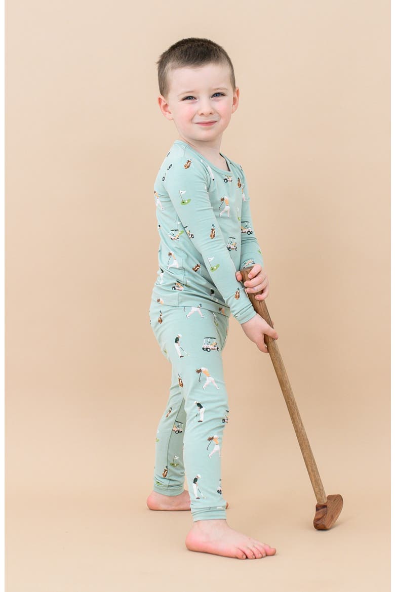 Kids' Print Fitted Long Sleeve Two-Piece Pajamas, Alternate, color, GOLF
