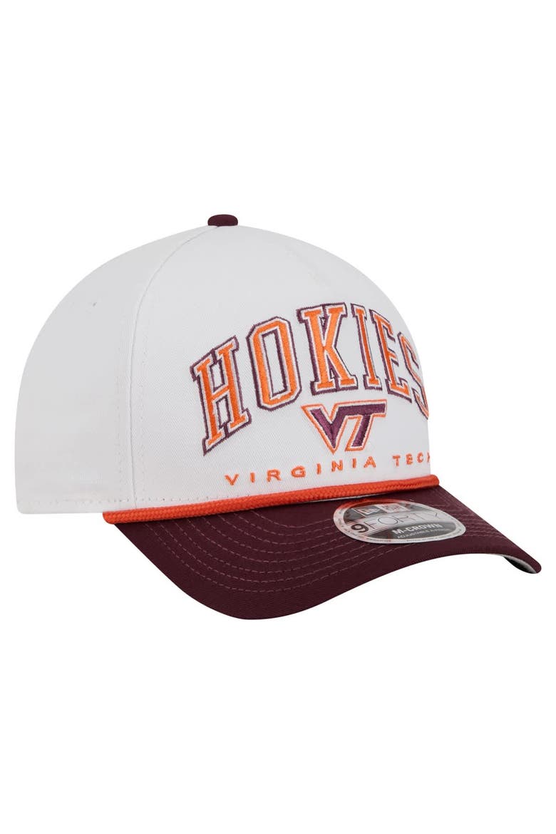 Men's New Era White/Maroon Virginia Tech Hokies Arch Two-Tone Rope 9FORTY A-Frame M-Crown Adjustable Hat, Alternate, color, White