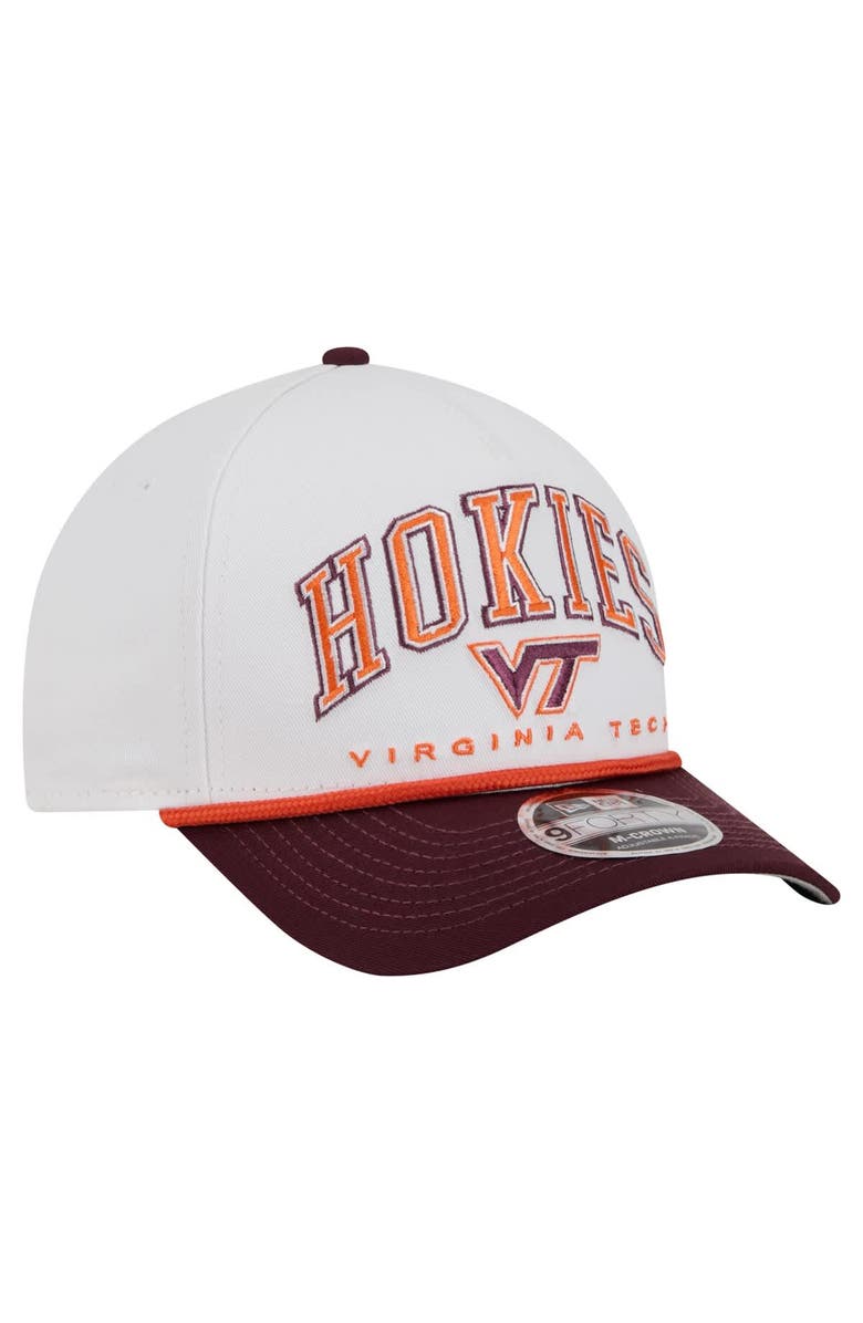 New Era Men's New Era White/Maroon Virginia Tech Hokies Arch Two-Tone Rope 9FORTY A-Frame M-Crown Adjustable Hat, Alternate, color, White