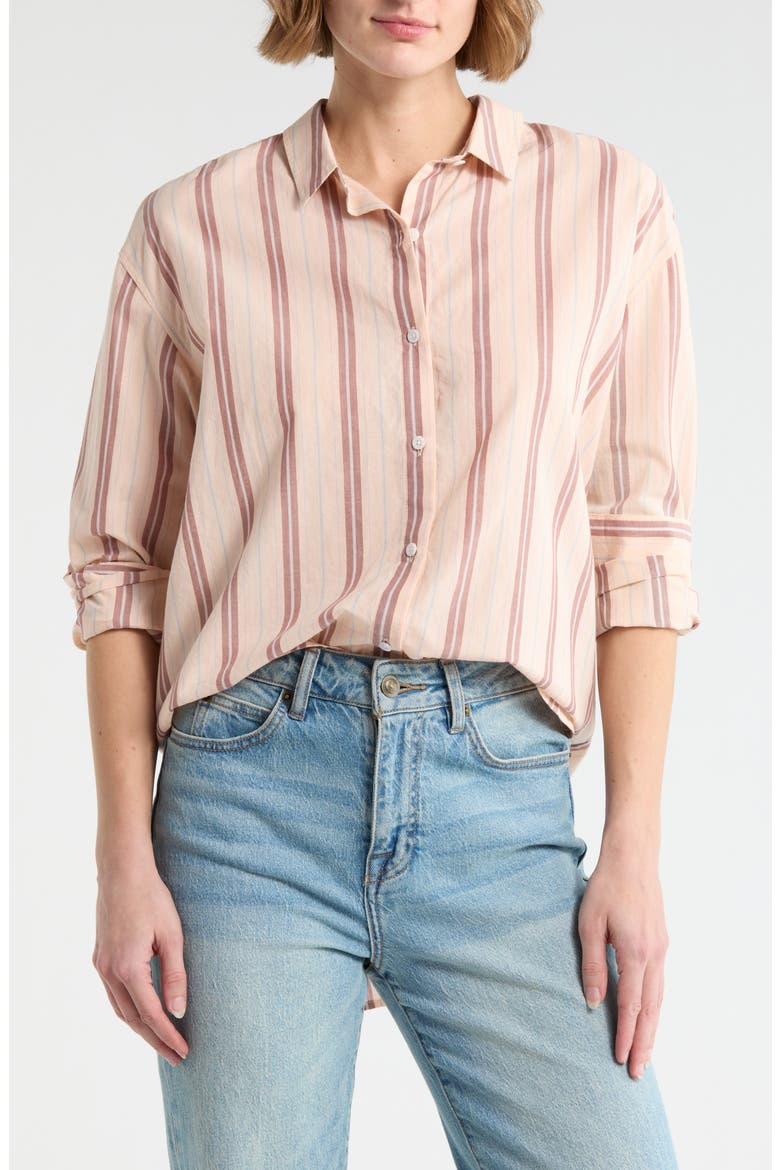 Stripe Button-Up Shirt, Main, color, PINK- BURGUNDY DEMI STRIPE