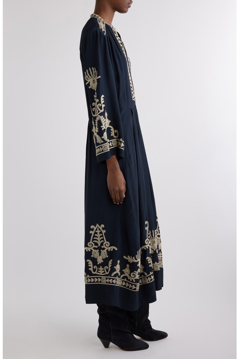 Feliana Embroidered Long Sleeve Maxi Dress, Alternate, color, BLACK