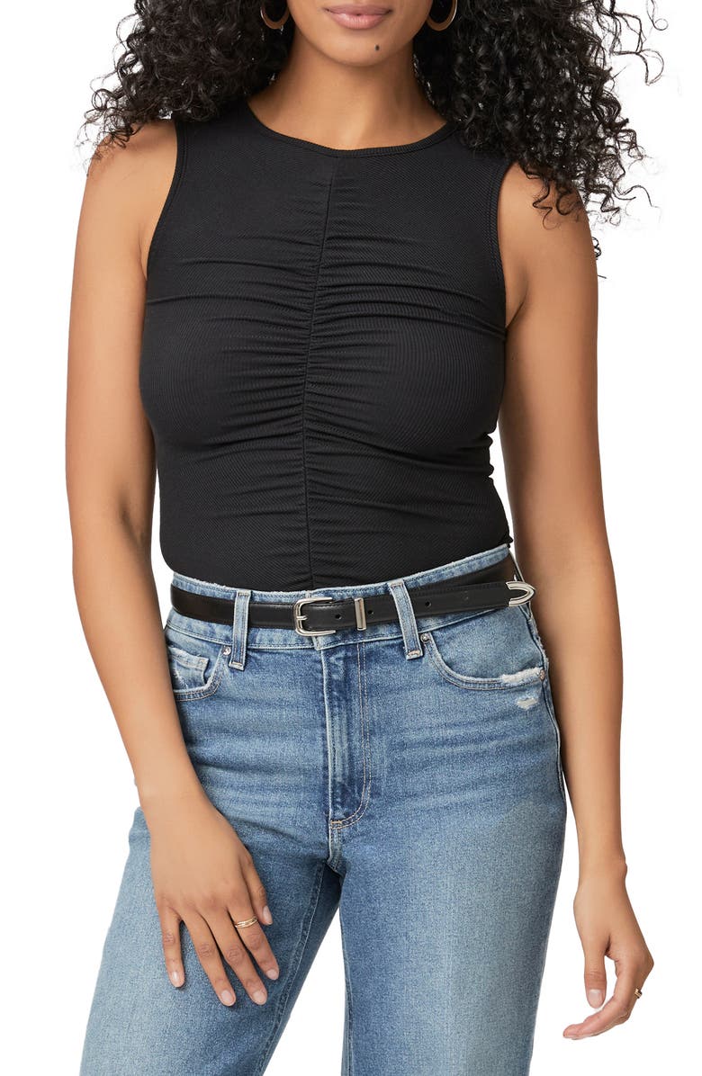PAIGE Sidonia Ruched Rib Tank, Main, color, Black