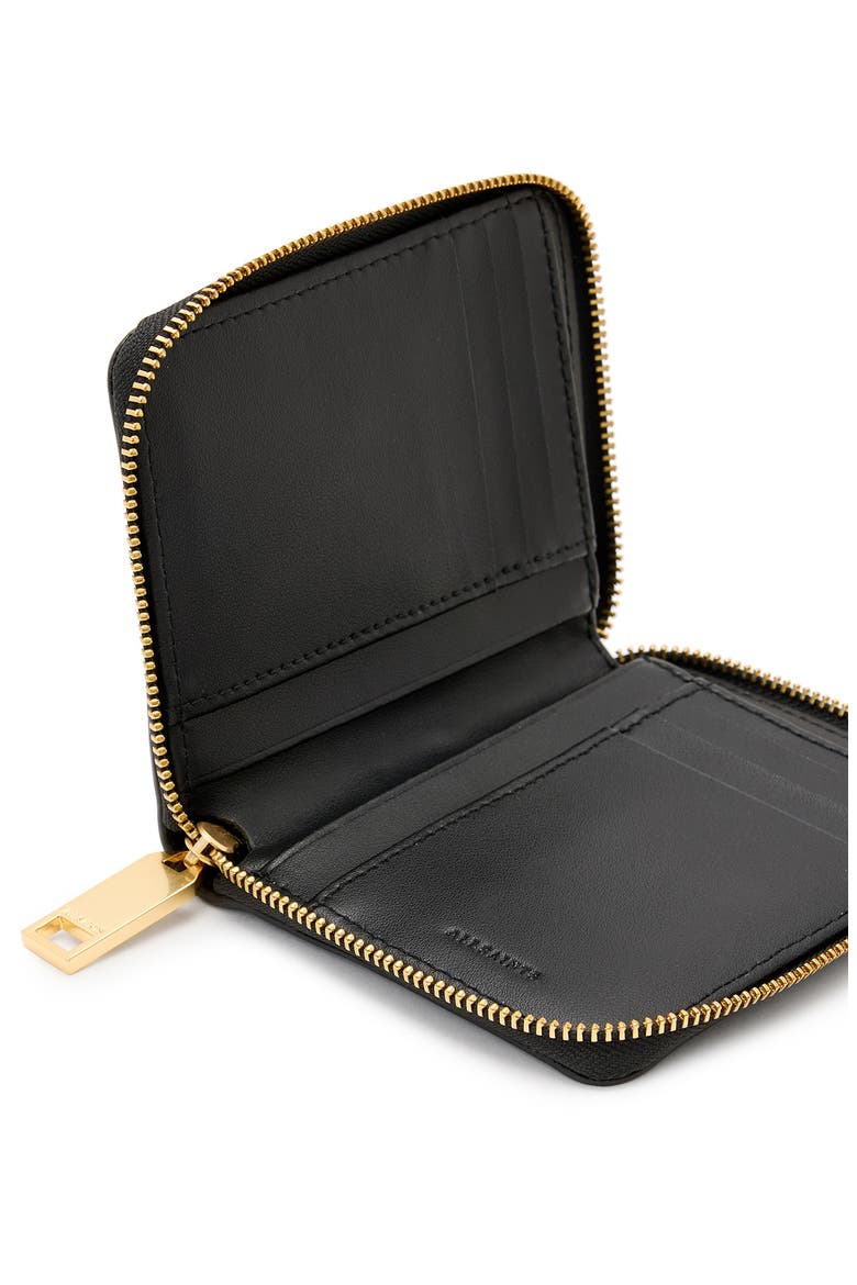 Lena Hex Leather Zip Wallet, Alternate, color, BLACK