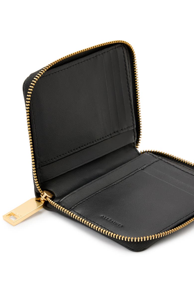 AllSaints Lena Hex Leather Zip Wallet, Alternate, color, Black