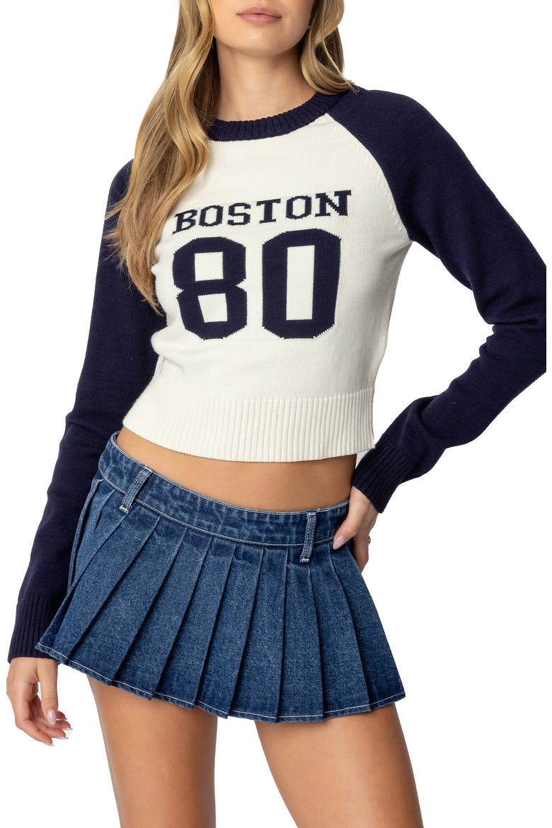 Boston Babe Raglan Sleeve Sweater, Main, color, NAVY-AND-CREAM